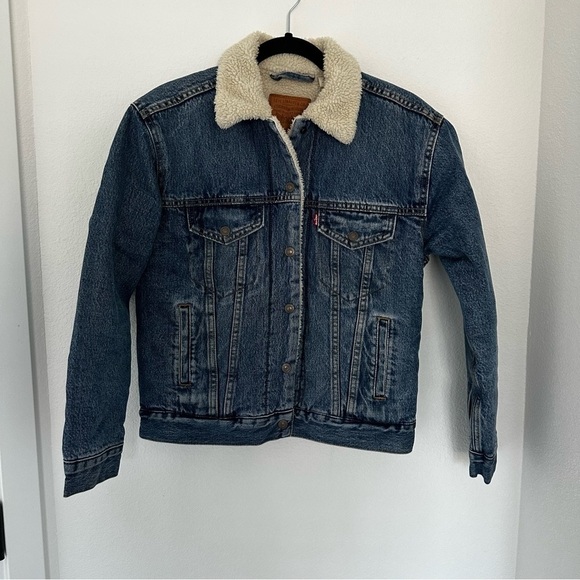 Levi’s Sherpa Lined Jean Jacket Blue Medium Wash Size XS Women 100% Cotton - Picture 2 of 13